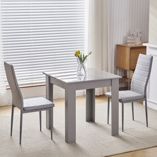 Small Space Dining Set 3Pcs Square Dining Table+ 2 Dining Chairs Set Grey Wooden - Picture 5 of 12