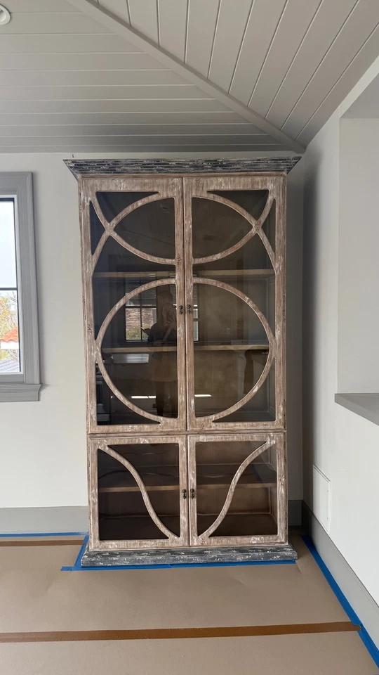 French Country Taupe Oak Reclaimed Wood Cabinet Vitrime - Image 2 of 3