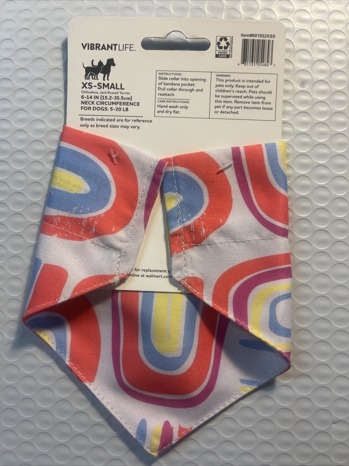VibrantLife Dog Bandana X-Small/Small 5-20 lb, 6-14” Neck, Rainbow Print NWT