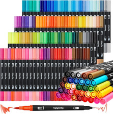 Colored Markers for Adult Coloring Books, Dual Tip Brush Pens with 100 Watercolo