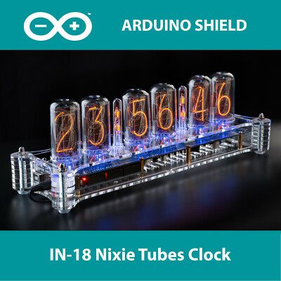 IN-18 Arduino Shield Nixie Tubes Clock in Acrylic Case [TUBES OPTIONAL]