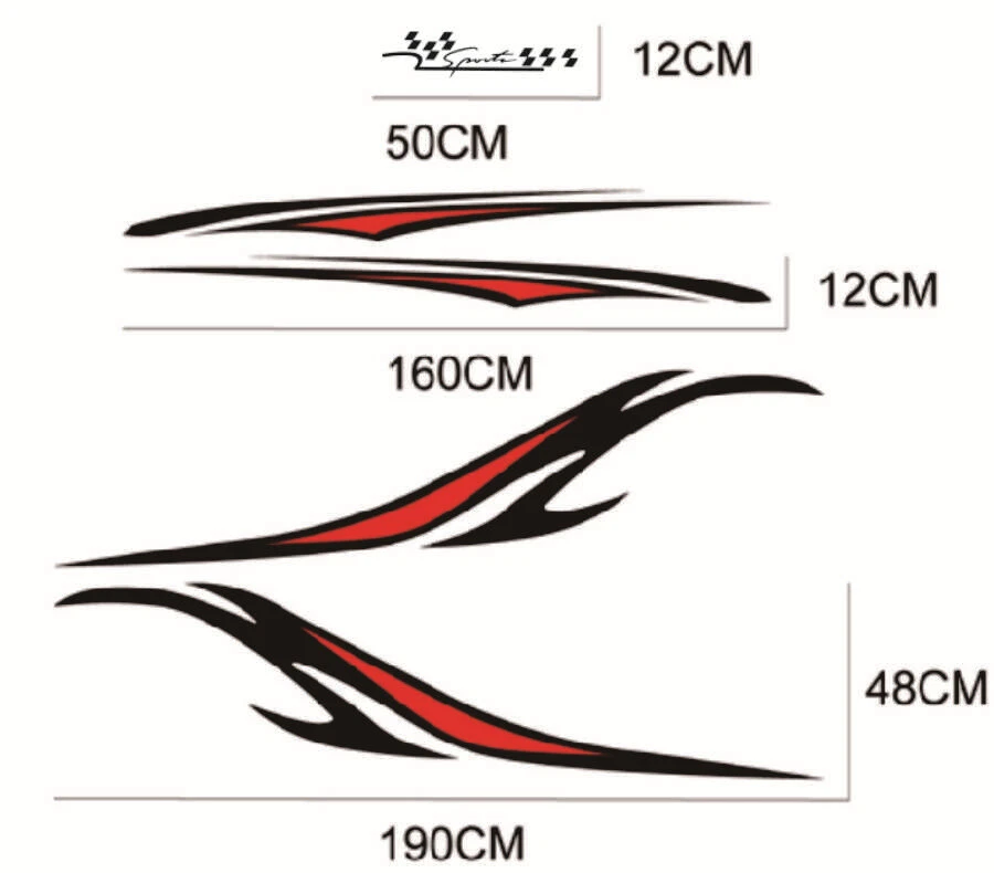 2X Car Body Side Decal Stripes Graphics Vinyl Decor Stickers Sports Black/Red - Изображение 2 из 4
