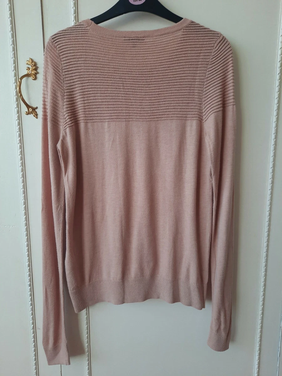 Warehouse Dusky Pink Fine Knit Jumper with Lace Size 10 eBay