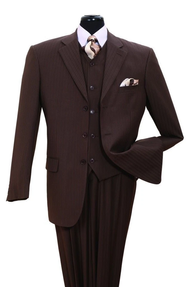 Mens fancy wool feel suit 3 pc w/Vest 3 button striped design Milano Moda 5802V4 - Image 2 of 4