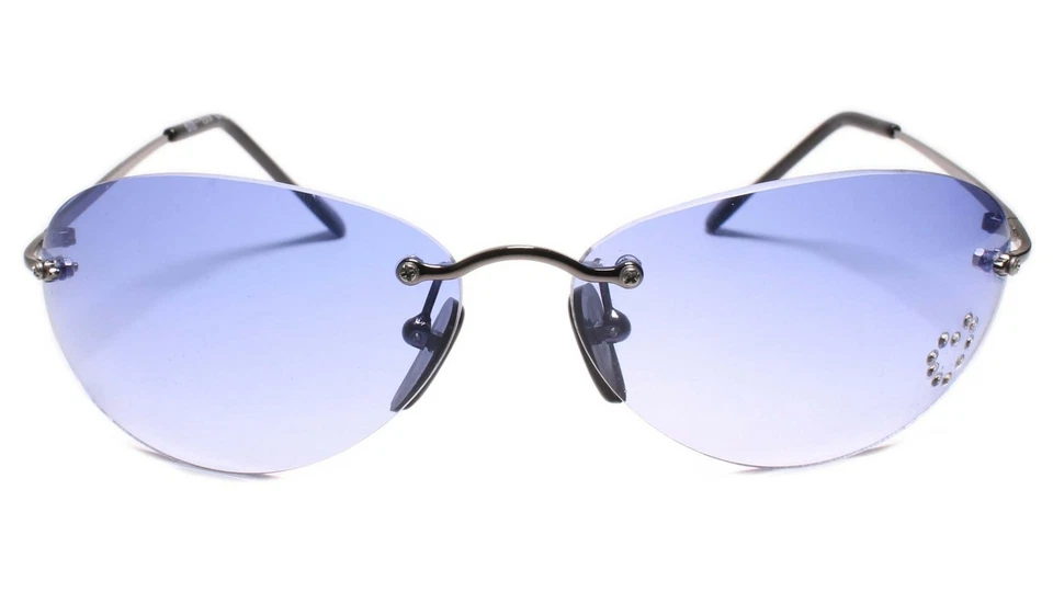 Classic Vintage Retro Womens Rimless Oval Sunglasses Blue Lens Gunmetal Frame - Image 4 of 4