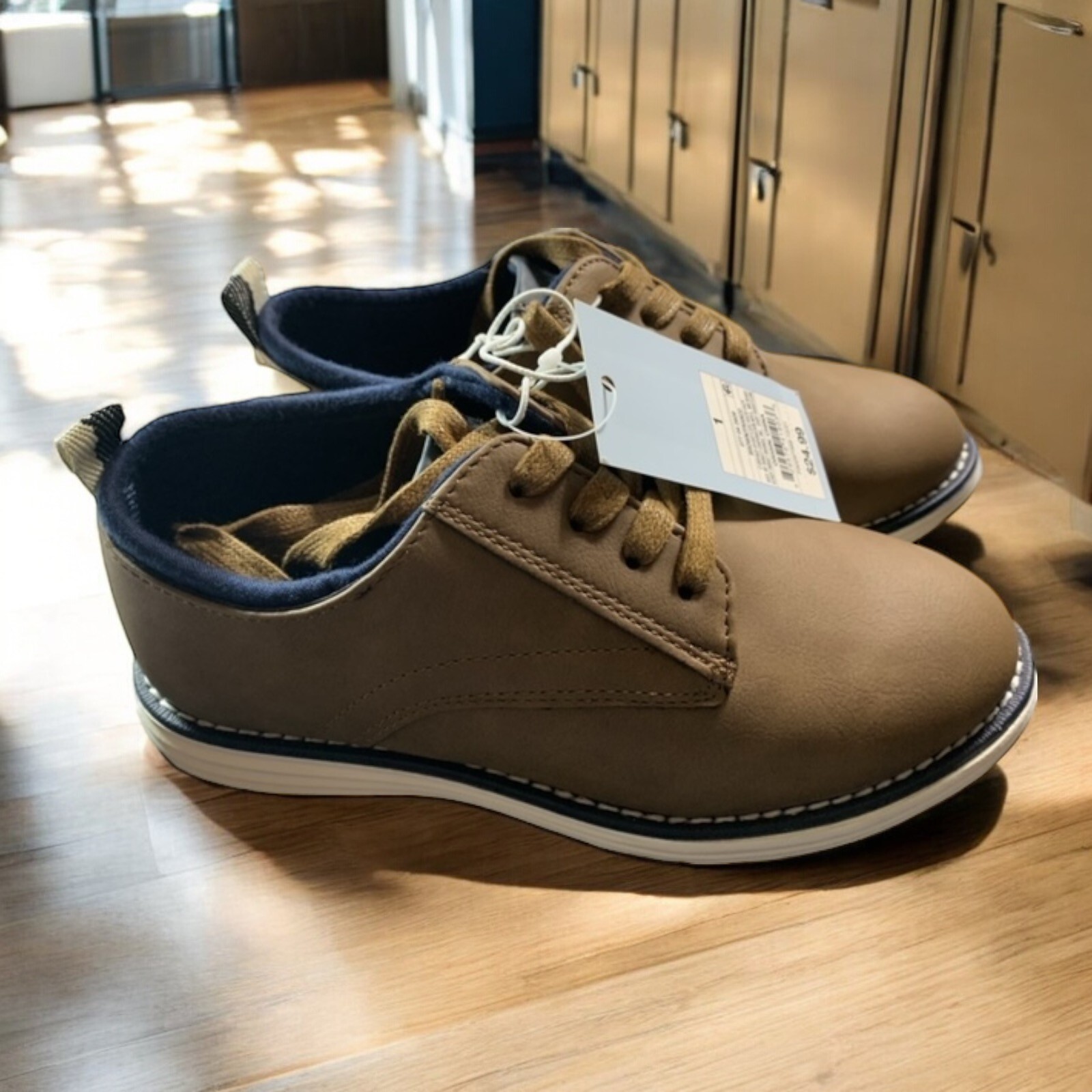 SAOLA Sneaker eleganti casual Cat & Jack ragazzo taglia 1 FRANCO Oxford MARRONE blu navy stringate nuove con etichette
