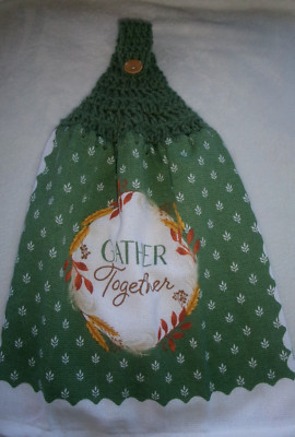 GREEN Yarn Crochet Top AUTUMN GATHER TOGETHER  Cotton  Kitchen Towel
