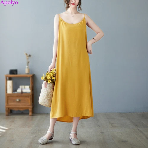 Womens Sundress Cotton Linen Slip Tank Summer Casual Loose Shirt Tunic Dress - Bild 18 von 29