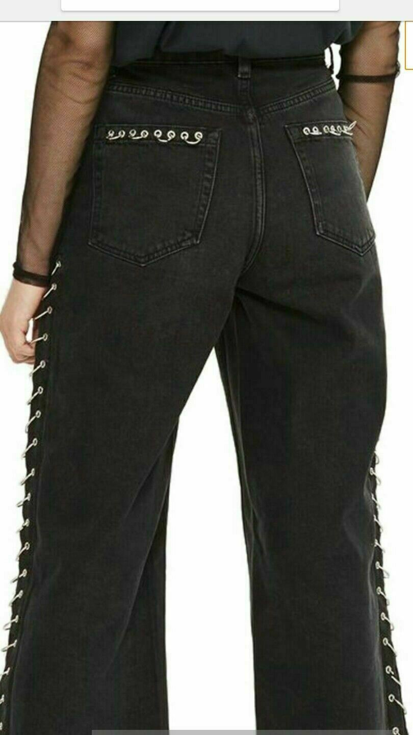 TOPSHOP Ghotic Pierced Motorcycle Cropped Wide Leg Jeans W28xL30 NWT $125 #CB9 image 3