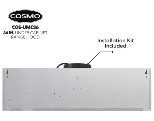 COSMO 36" W Undercabinet Ducted Range Hood w/ Internal 380 CFM Blower UMC36, NEW - Picture 5 of 14