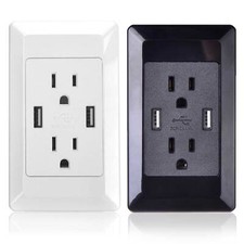 15A 125-Volt Dual USB Socket Charger Wall Mount Receptacle Outlet w/Panel Screws