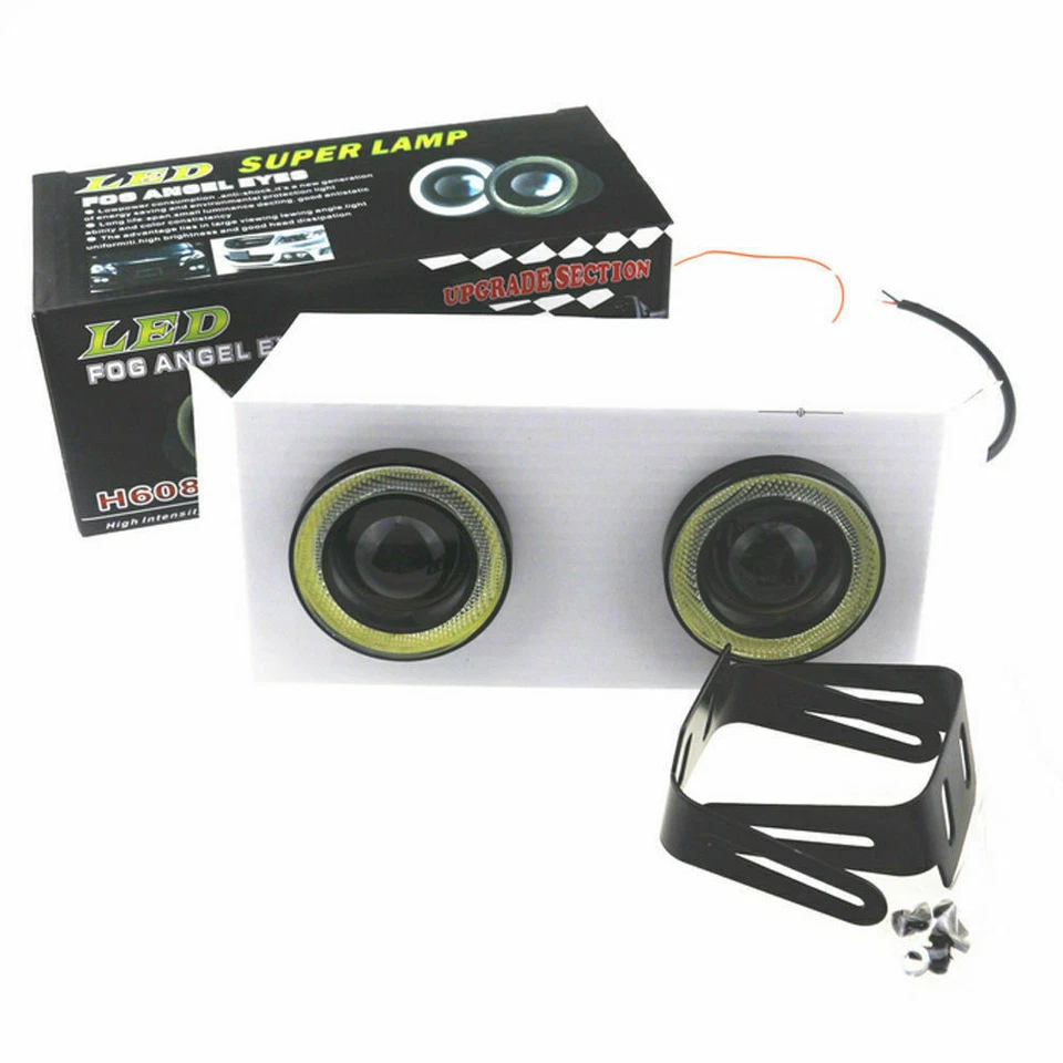 2x3" Car COB LED Fog Light Projector Lamp White Angel Eye Halo Red Ring DRL Bulb — 第 3/4 张图片