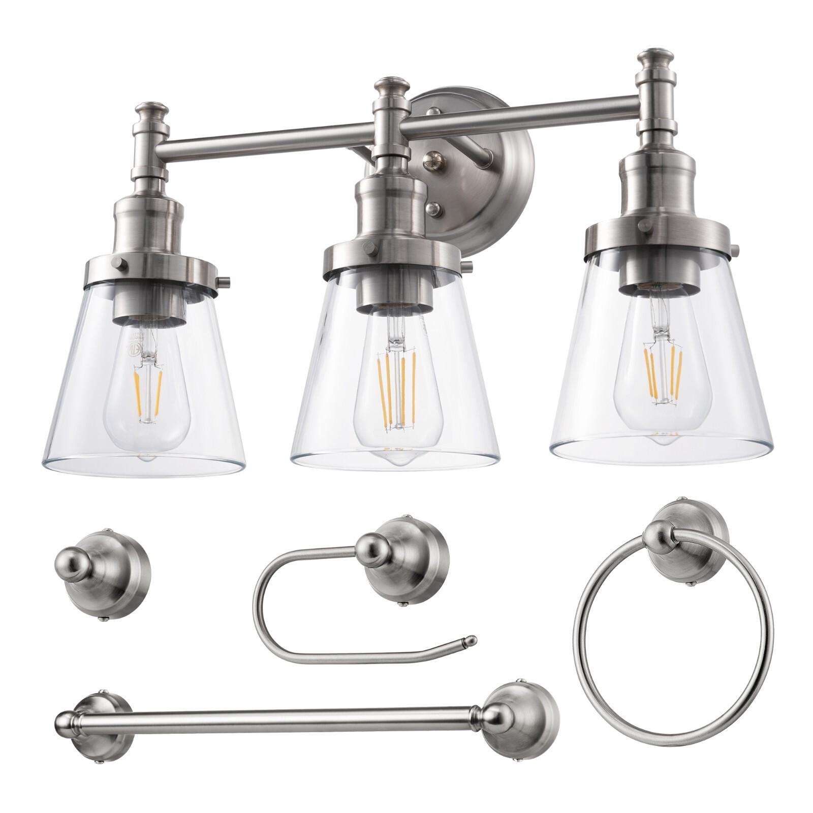Bathroom Light Fixtures, 5-Piece All-in-One Bathroom Light Set,3 Light Brushed