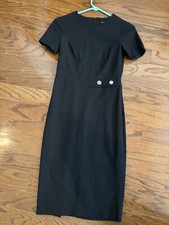 Banana Republic Birdseye Side Button Black Sheath Dress Petite Size 0 
