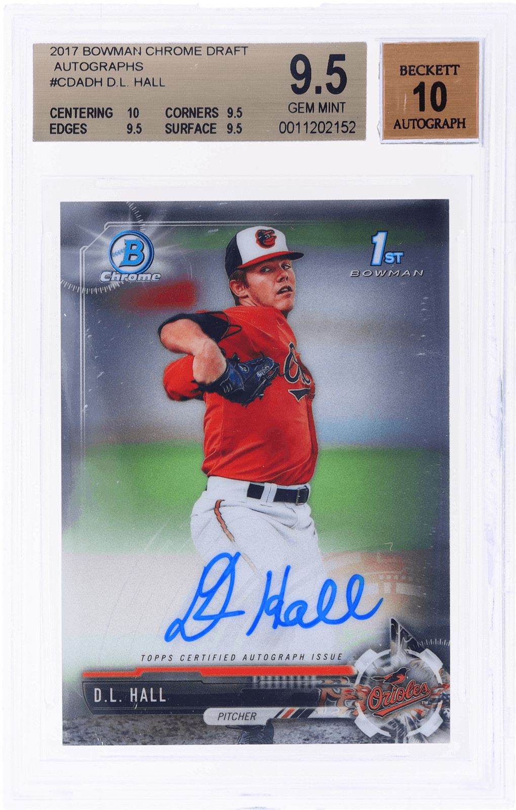 2017 Bowman Draft D.L. Hall Chrome Auto #CDADH BGS 9.5/10