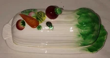 Lefton CELERY LINE* BUTTER DISH & COVER W/LABEL #1301