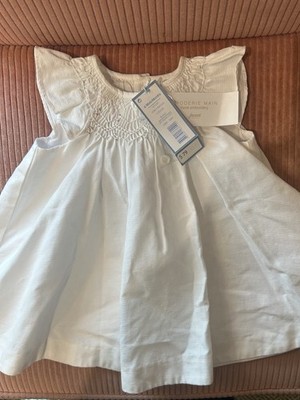 NWT Jacadi Paris Baby Girl Smocked Dress 6M White Hand Embroidered France