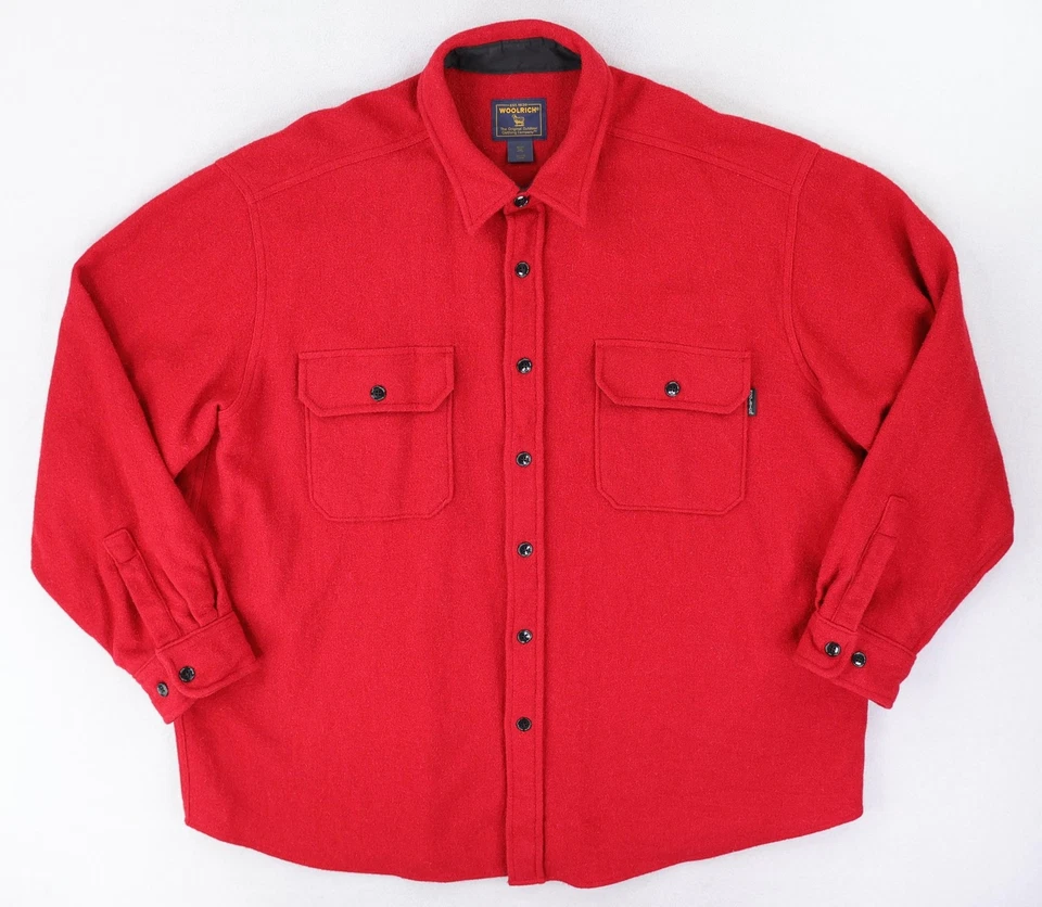 Woolrich Wool Shirt Jacket Mens 2XL Red Flannel Button Front Double Chest Pocket - Image 2 of 4