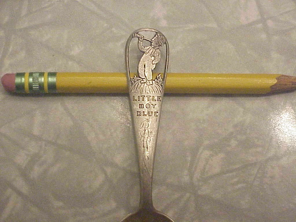 Cuchara bebé vintage Gorham plata esterlina rima infantil, niño pequeño azul Foto 2 de 3