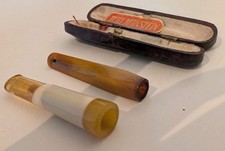 Antikes Zigarettenmundstück aus Bernstein – Bernstein & Meerschaum  Etui 2er Set