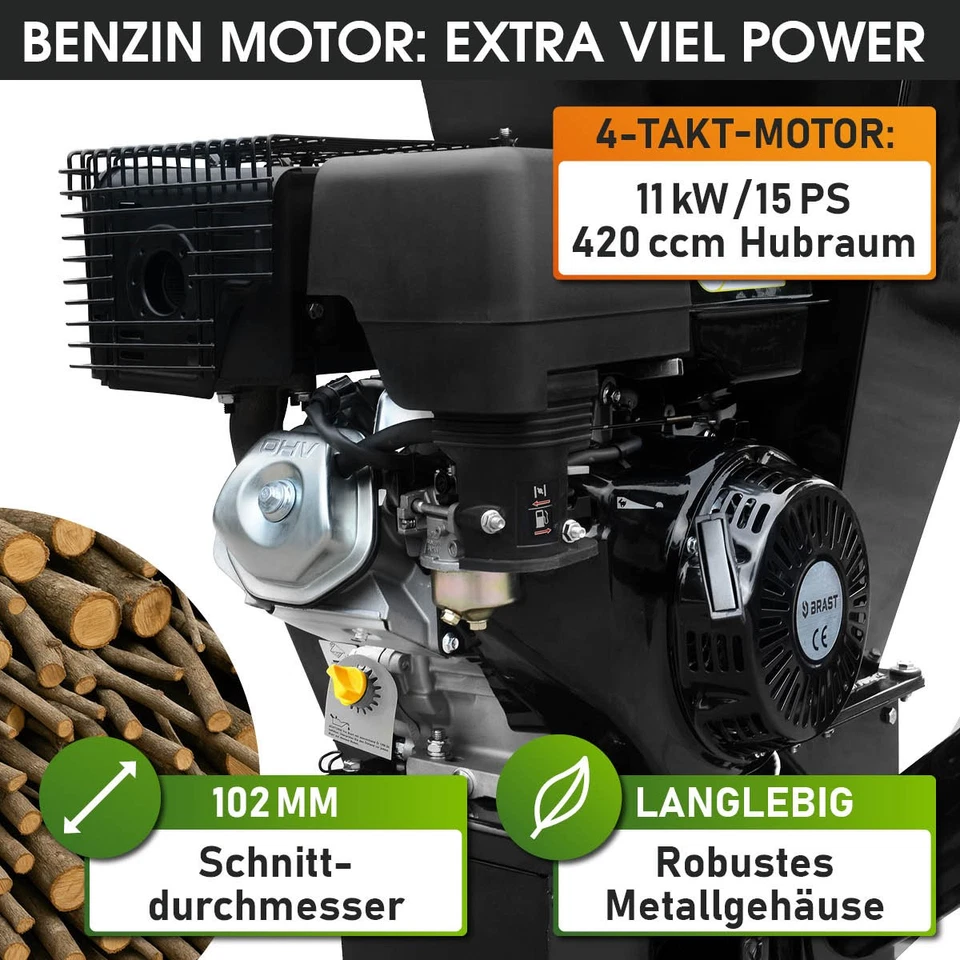 BRAST Häcksler Gartenhäcksler Benzin | 11kW(15 PS) mit 420cm³ | inkl. 22 Messer - Bild 2 von 4