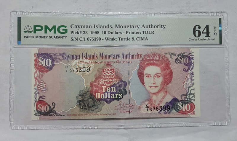 1998 Cayman Islands, Monetary Authority $5 Banknote P-23 PMG 64 EPQ