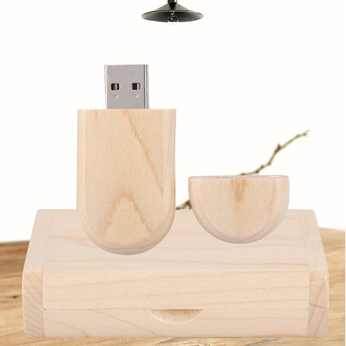 Oval Maple Wooden Shell USB 3.0 Flash Memory Drive Storage Stick With Box U D FY - Afbeelding 8 van 25