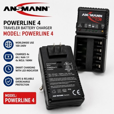 ANSMANN Powerline 4 Traveler AA AAA Battery Charger Smart Charger US Plug