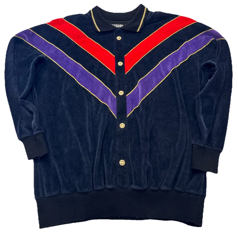 Sudadera deportiva Jaclyn retro de terciopelo años 80 de colección con detalles dorados talla S Foto 2 de 4