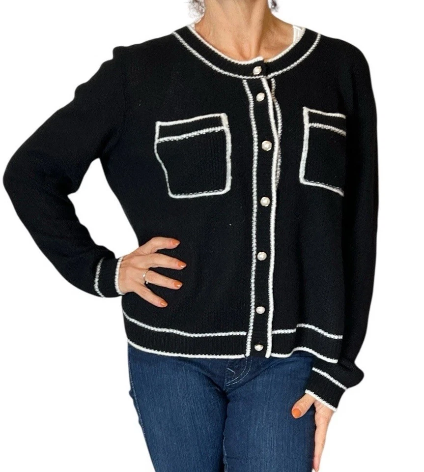 Cárdigan Suéter C by Bloomingdale's Cashmere Manga Larga Punto Pliegue Negro XXL Foto 3 de 4