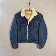 VTG 70s Levis Jacket Mens L 44 Denim Dark Wash Trucker Type 3 Sherpa Made in USA