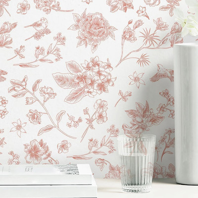 118''x17.3'' Pink Floral Wallpaper Peel and Stick Wall Paper Removable Self Adhesi