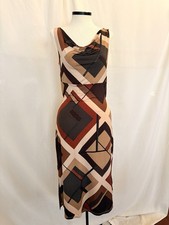 Vintage Y2K Forever 21 Geometric Print Cowl Neck Brown Midi Dress S
