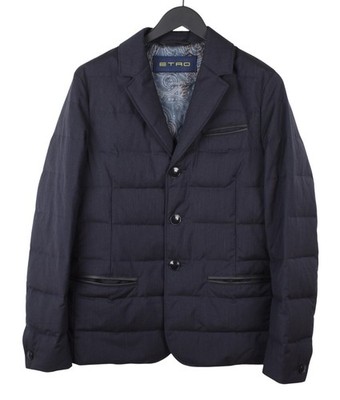 Original Etro Milano Men Down Jacket Coat With Leather Details Size S H5673