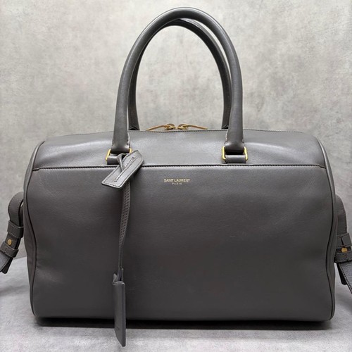 YSL Saint Laurent Duffle6 Handbag Shoulder Bag Gray Leather 2way Logo Women's