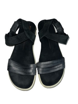 Ecco Sandals Womens Size 7 Flowt Strappy Wedge Black Leather White Platform