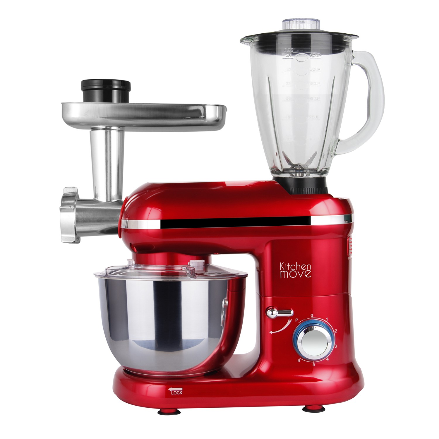 Robot patissier 1500W Kitchen Move avec bol inox 5.5l rouge