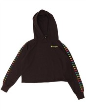 CHAMPION Womens Oversized Crop Graphic Hoodie Jumper UK 10 Small Black CB07