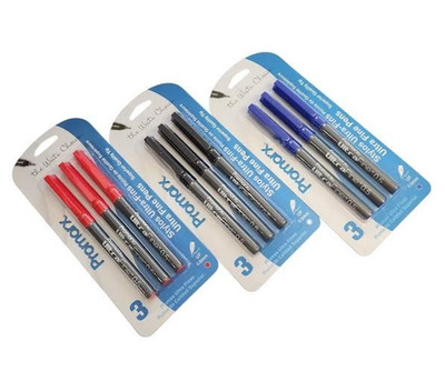 3 PACKS 9 PENS Promarx  ULTRA FINE PENS PRECISE LINES BLACK BLUE & RED INK 0.5mm