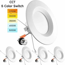 Luxrite 5/6 Inch LED Recessed Downlight 5 Color Options 2700K-5000K ETL 4-Pack
