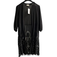 Ember Kimono Womens XL Black Sheer Mesh Crochet Open Front Witchy Whimsigoth