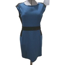 new york & company Sretch  Blue And Black Blue Knit Dress Long Sleeve Poly Rayon