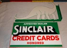 VINTAGE SINCLAIR DINOSAUR CREDIT CARD APPROVED 20 METAL GASOLINE OIL FLANGE SIGN