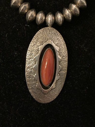 Vintage Navajo Handmade SS Coral Necklace & Bracelet Set - Picture 13 of 18