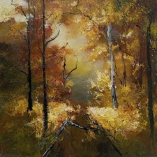 "Golden Autumn Forest” –  Acrylic Hand-Painted Art on Canvas Board (12×12 in)