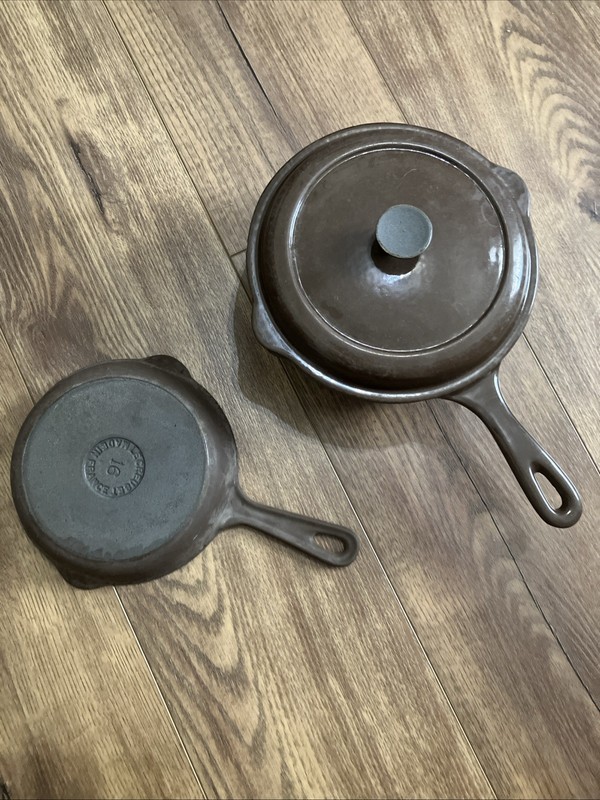 Pair Of Le Creuset Enameled Cast Iron Saucepan Skillet, Faded