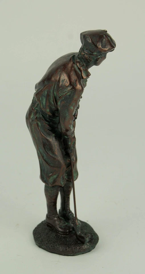 Estatuilla de estatua de piedra de resina de 9 pulgadas de bronce de golfista Napco Man Foto 2 de 3