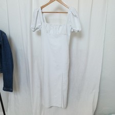 Zara White Linen Milkmaid Maxi Dress Size Small Puff Sleeve
