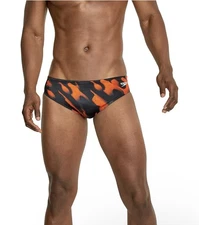 Speedo Men's Swimsuit Brief PowerFlex Eco Coded Riff Team Colors, Size 32 Orange