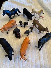 Plastic Farm Animal Figurine Lot - Horses Cows Calves Pig Turkey